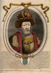 Portræt af Ludvig II Begue eller Svømmen (846 - 879), Kongen af Francs - Ludvig II Stammeren 848 til 879 - gravering fra 