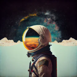 Abstrakt ensom astronaut-maleri i rummet, vægkunsttryk