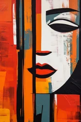 Abstrakt kvindeansigt, lige linjer på lærred, udskrivbar digital kunst