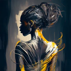Afrikansk kvinde set bagfra abstrakt oliemaleri, vægkunsttryk