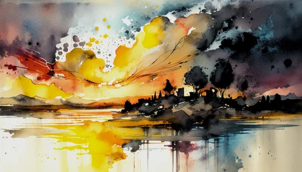 Landskab og natur akvarel maleri, printbar vægkunst