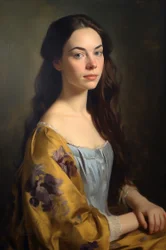 Portrætmaleri af smuk kvindelig supermodel fra det 18. århundrede | Lærredsbilleder, vægkunst | Lærredstryk