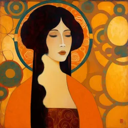 Ung japansk kvindes ansigtsportræt med tætte øjne, lærredsprint