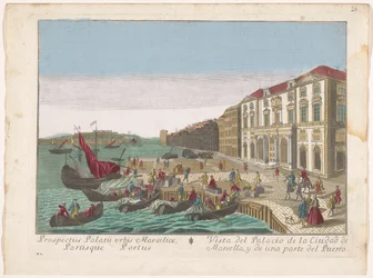 Se på Stadhuis i Marseille Udsigt over bypaladset i Marseille og en del af havnen (titel på objektet)