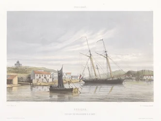 Kaj til krigsskibe i Curaçaos havn Udsigt fra Hollands Vestindien (serietitel)