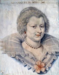 Portræt af bogstavekvinden Magdeleine de Souvre, Marquise de Sable (1599-1678), døtre af Gilles de Souvres, Marquis de Courtenaux” Tegning af Daniel Dumonstier eller Dumoustier (1574-1646) 1600-tallets Paris, Musée du Louvre