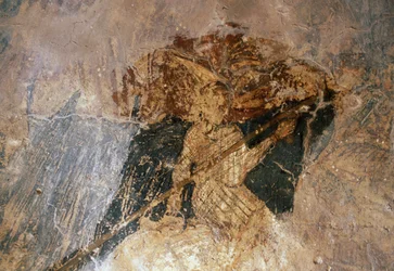 Mand til hest, freskomaleri i Agios Georgios-kirken, Komitades, Kreta, Grækenland (foto)