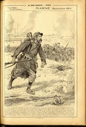 Dagbog Buvard du Bon Marche 1917 - Illustration af Job (Jacques Marie (Jacques-Marie) Gaston Onfray og Breville) (1858-1931): Marne september 1914 - 14. -18. krig, Marne, Store slag, Slaget ved Marne - Soldater
