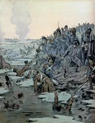 Felttoget i Østrig (1805): Efter slaget ved Austerlitz reddede Napoleon 1. Bonaparte (1769-1821) og hans soldater russerne fra de iskolde søer den 2. december
