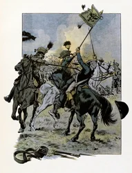 Theophile Malo Død Corret de La Tour (eller Latour) af Auvergne (1743-1800) blev dræbt den 28. juni 1800, i en alder af 57 år, i slaget ved Oberhausen af ​​et spyd givet af en østrigsk uhlan - Illustration af Job ( Ja