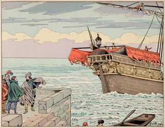 Illustration fra bogen "" Le bon roy Henri"", illustreret af Jacques Marie Gaston Onfray de Breville dit JOB (1858-1931): Henri IV afviser rådet om at flygte til England - Privat samling