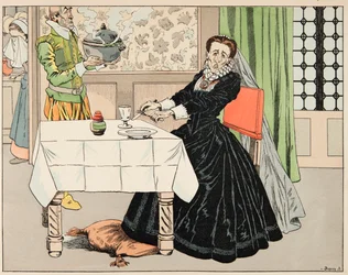 Illustration fra bogen “Le bon roy Henri”, illustreret af Jacques Marie Gaston Onfray de Breville dit JOB (1858-1931): En mor spiste sit barn under belejringen af Paris - Privat samling