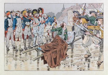 Jacques Marie Gaston Onfray de Breville dit JOB (1858 - 1931); Illustration fra bogen "Les epees de France": Markisen de Bonchamps sår dødeligt efter slaget ved Cholet i 1793 redder republikanske fanger fra chouanernes hænder; Coll, Par
