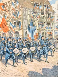 Jacques Marie Gaston Onfroy de Breville dit JOB (1858-1931) - Fransk militær sejr i en landsby i Alsace under Første Verdenskrig, privat samling