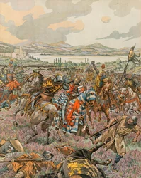 Jacques Marie Gaston Onfroy de Breville dit JOB (1858-1931) - Belgiens historie: Johannes 1. hertug af Brabant sejrede i slaget ved Woeringen i 1288 under tronfølgekrigen i Limburg og giver Brabant selvstyre til Tyskland, privat samling