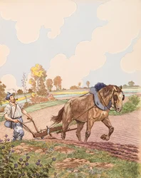 Jacques Marie Gaston Onfroy de Breville dit JOB (1858-1931) - Le retour à la terre (fransk militær vender tilbage til sit felt efter slutningen af Første Verdenskrig), Privat Samling
