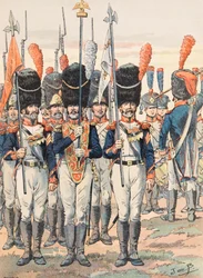Jacques Marie Gaston Onfroy de Breville dit JOB (1858-1931) - Udklædning af franske tropper til enhver tid: Porte Aigles (1812), privat samling