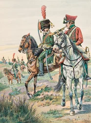 Jacques Marie Gaston Onfroy de Breville dit JOB (1858-1931) - Udrustning af de franske tropper til enhver tid: Trompet af Legers Horses of Arenbergf (1807), privat samling