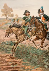 Jacques Marie Gaston Onfroy de Breville dit JOB (1858-1931) - Udrustning af de franske tropper til enhver tid: Cavalier Vendeen og piqueur (eller Piconnier) på hesten af Germanique Legion (1793), privat samling