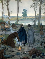 Napoleon I Bonaparte (1769-1821) i bivuakkerne på tærsklen til slaget ved Waterloo i 1815. I "" Napoleon"" af Georges Montorgueil. Illustration af Jacques Marie Gaston Onfray de Breville dit JOB (1858-1931)