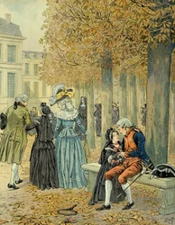 Napoleon I Bonaparte (1769-1821) besøgte sin søster Elisa Bonaparte (1777-1820) i kongehuset Saint Cyr (Saint-Cyr). Illustration af Jacques Marie Gaston Onfray de Breville dit JOB (1858-1931)