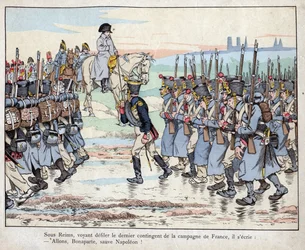 Napoleon ser på det sidste kontingent af hæren i det franske landskab nær Reims, 16. marts