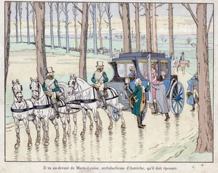 Napoleons møde med ærkehertuginde Marie-Louise af Østrig - 1810 - litografi af Job (Jacques Onfroy de Breville) fra "" Le Grand Napoleon des Petites Enfants""" 1893