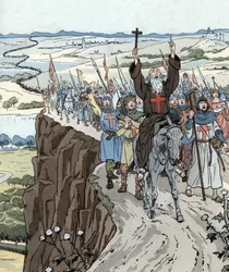 Eremitten Peter ledede det første korstog (1096) med råbet om "Gud vil have det!"