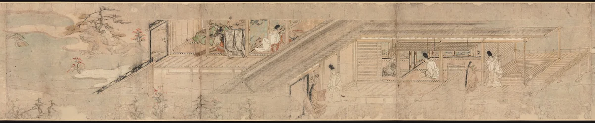 Narrative Picture Scroll om Love Romance of Courtier and Girl at Sumiyoshi